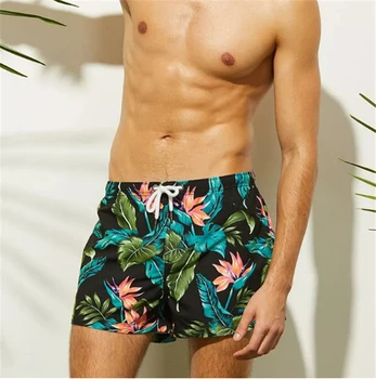 Artı boyutu Hızlı Kuru Çiçek baskı Koşu Şort Erkekler Mayo Erkek Mayo Erkek Kısa Yığılmış Pantolon Sörf Spor Plaj Kıyafeti Erkek