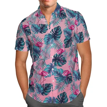 Flamıngo 3D Plaj Hawaiian 2021 Yaz Anime Gömlek Kısa Kollu Gömlek Streetwear Boy 5XL Camisa Sosyal Chemise Homme-868