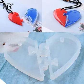 1 çift DIY Bulmaca Kalp Aşk silikon kalıp Reçine Zanaat Kalıp Araçları Kolye Yapımı İçin Dekorasyon